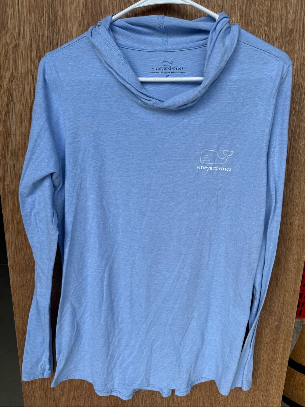 Vineyard Vines Sky Blue Hooded Long Sleeve Tee with Whale Logo